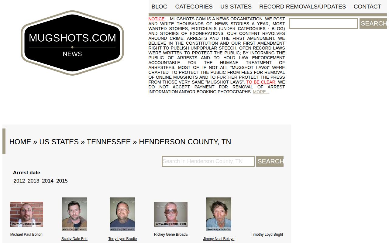 Henderson County unofficial arrest record news source