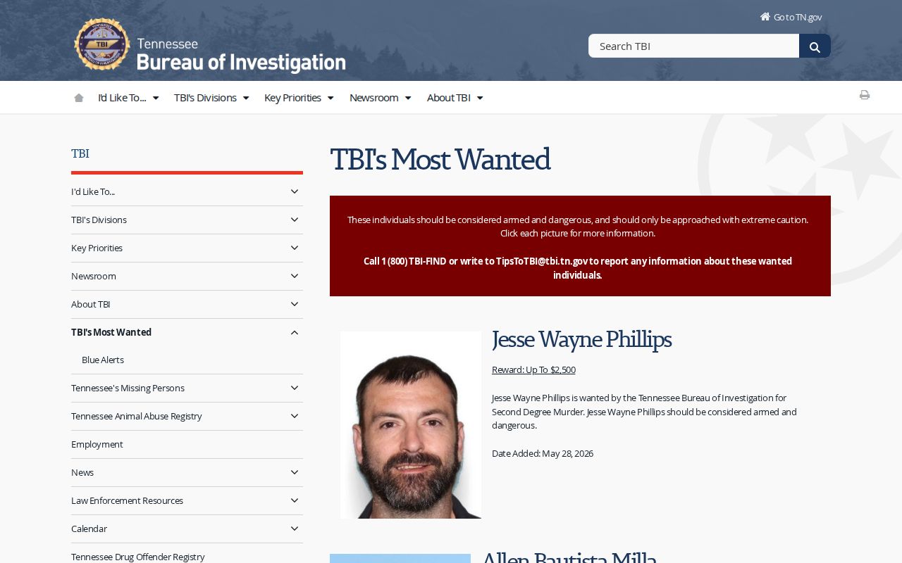 Henderson County wanted notice route through Tennessee TBI records